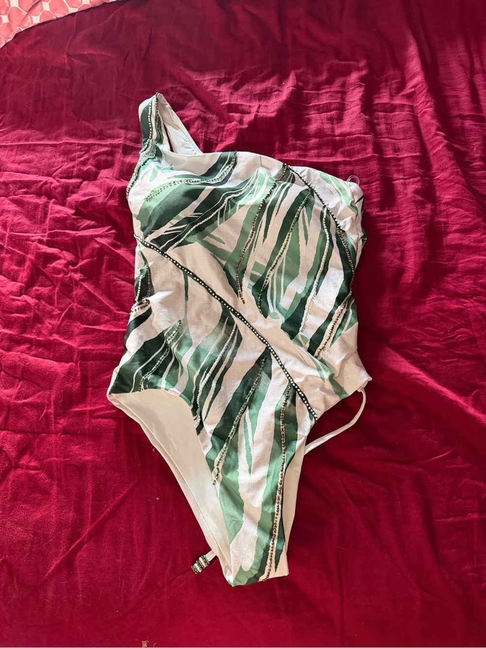 Costa Blanca Green and White Leaf-Print One-Piece Swimsuit for Kids